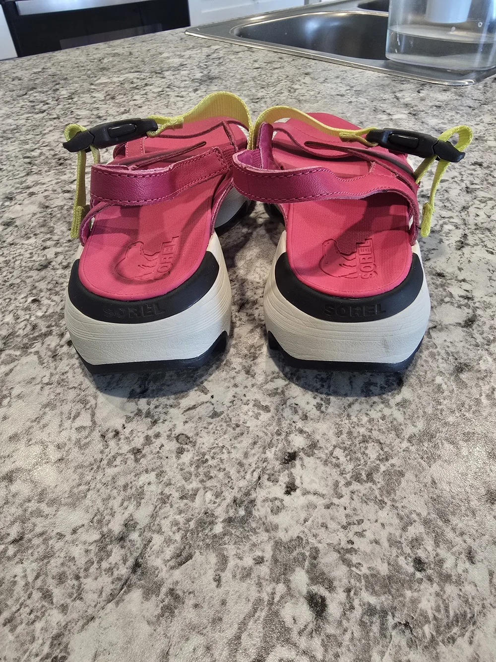 Sorel Women's Hot Pink Sandals with Neon Yellow Strap